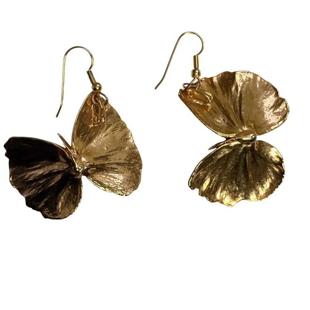 Gold Butterfly Dangle Earrings Mariposa Lightweight Statement Boho Festival